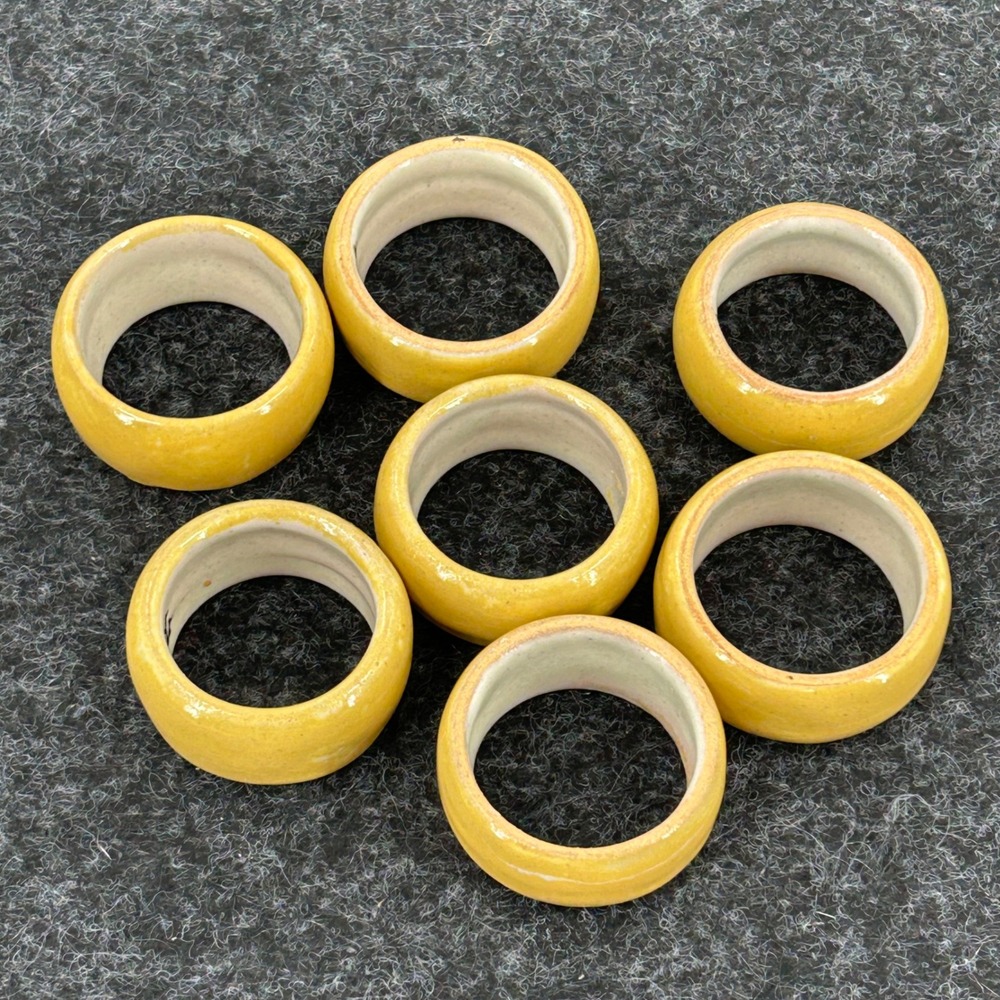 Mustard Yellow Ceramic Napkin Rings Set of 7 Artisan Glazed Stoneware